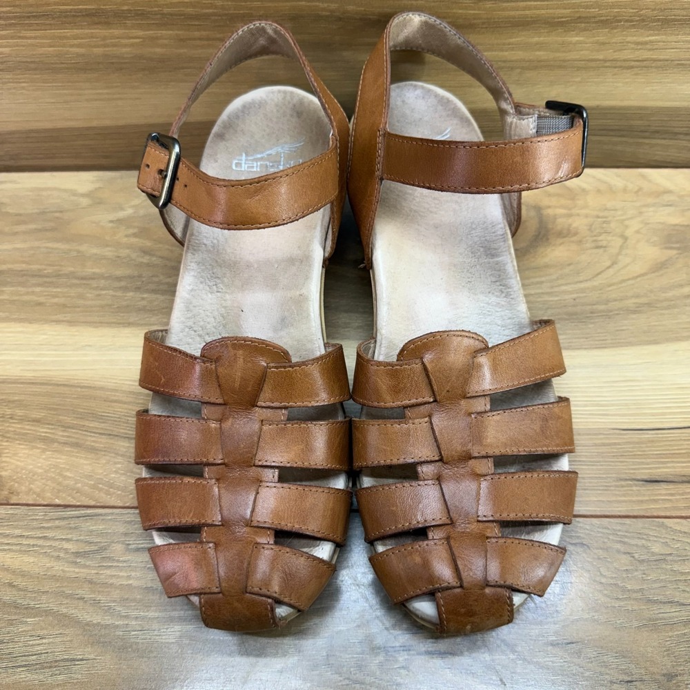 Dansko Milly Fisherman Clog Sandals Womens 9 EU 39 Cognac Leather Cottagecore - Picture 2 of 11